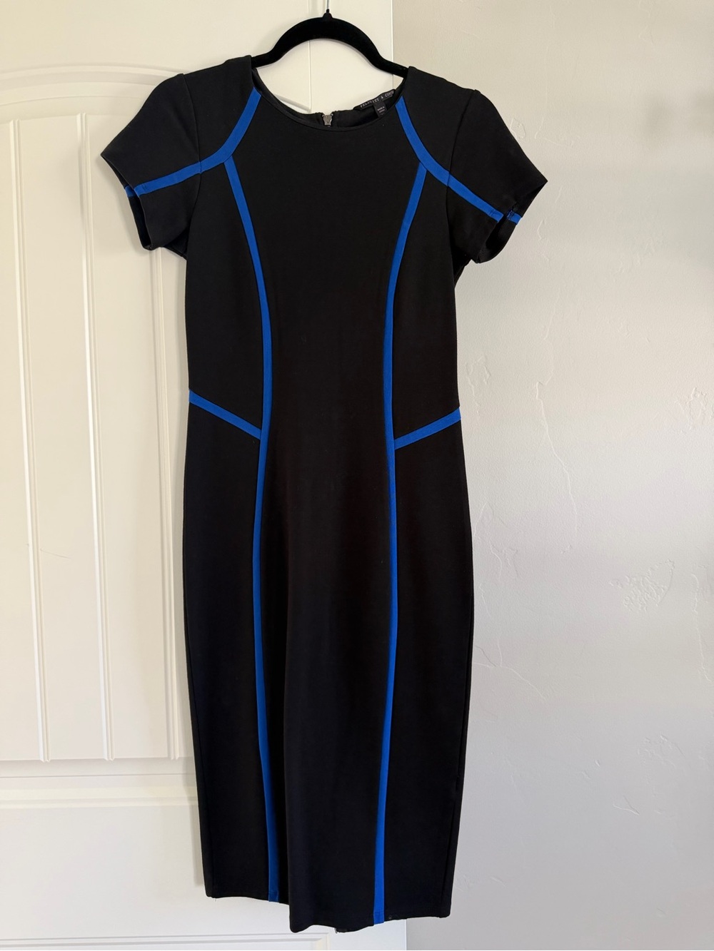 FELICITY & COCO Black Blue Stretch Knit Bodycon Pencil Dress